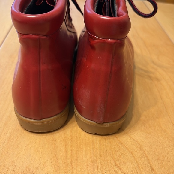 Vintage Lands End red rubber hiking rain boots.  Lace up.  Size 8 - Picture 4 of 7